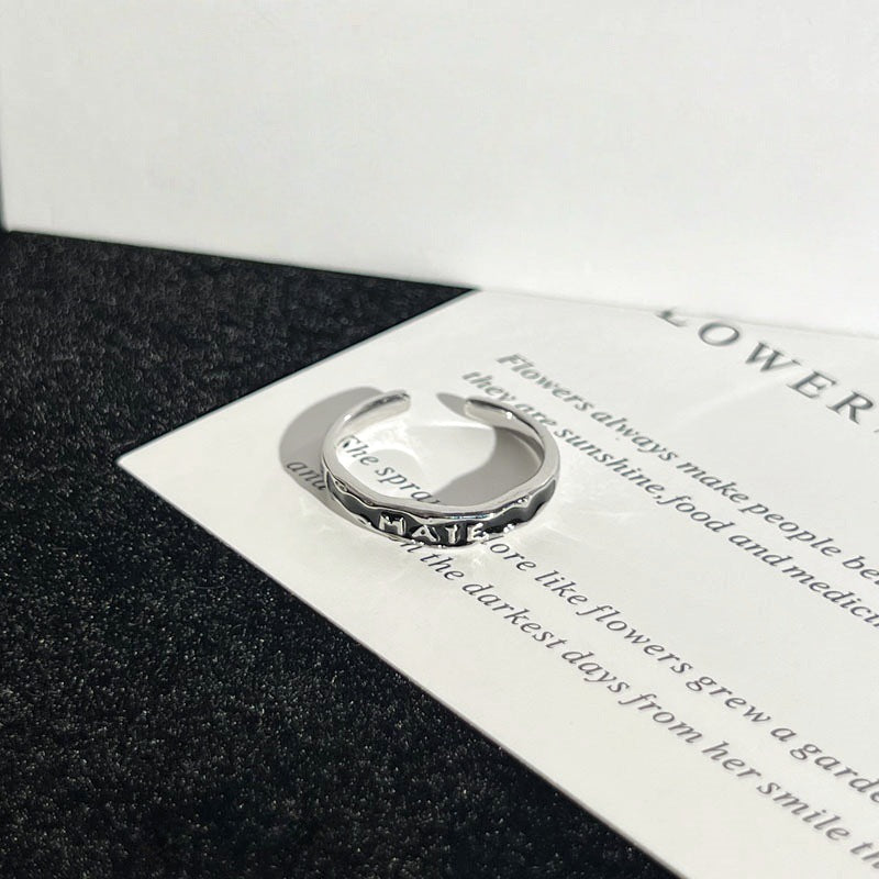 White With Letters Enamel Couple Female Unisex Style Brushed Micro Ring