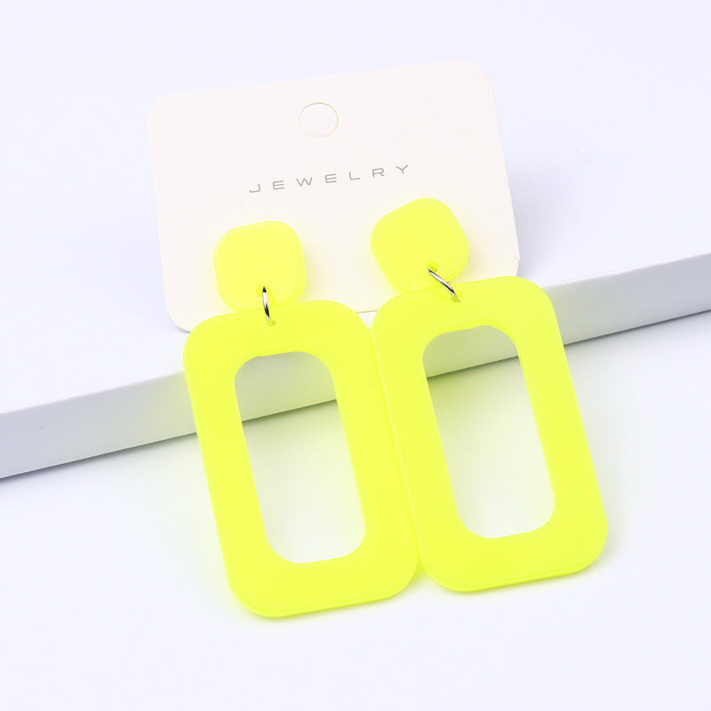 Women's Rectangular Hollow Ear Fashion Simple Personality Fluorescent Color Rings
