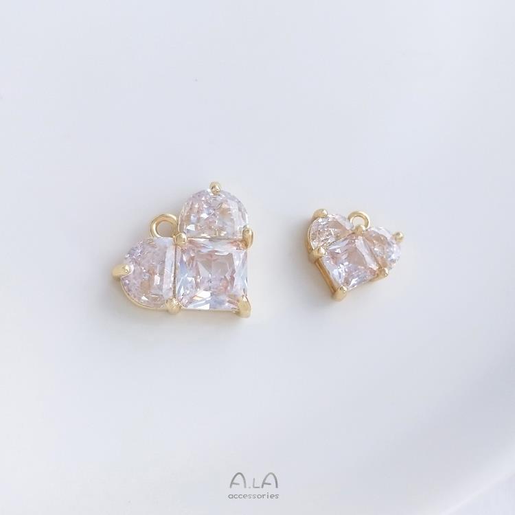 Inlaid Square Zirconium Semicircle Zircon Gilded Peach Heart Pendant