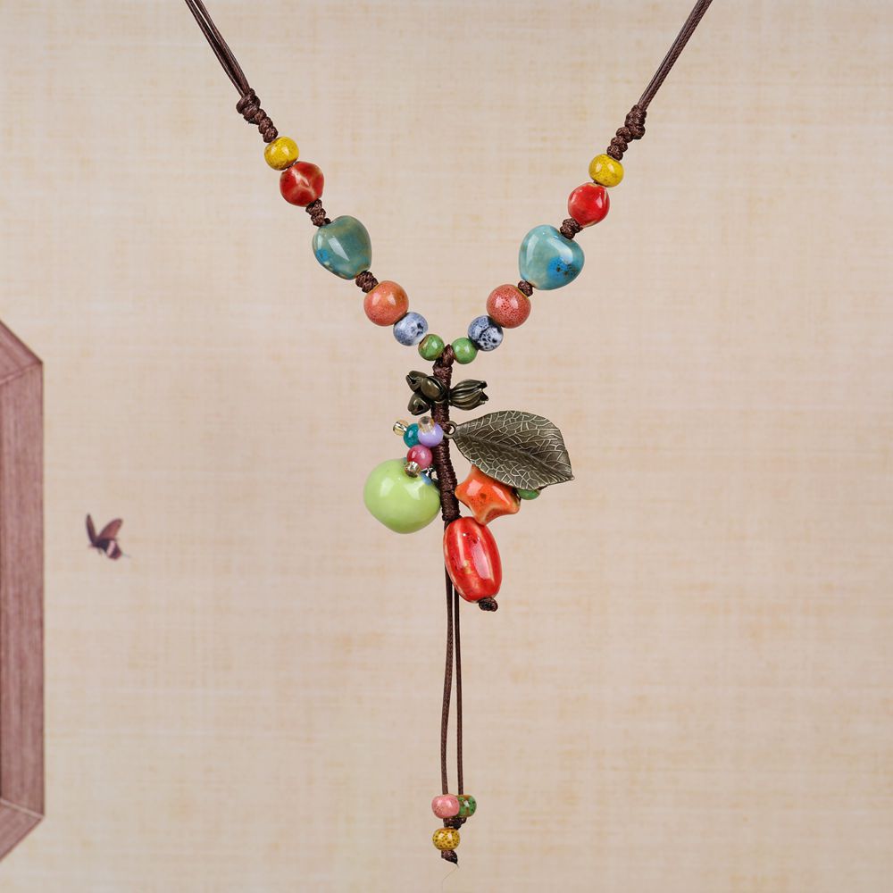 Women's Retro Ethnic Style Ceramic Butterfly Bell Fashionable Necklace