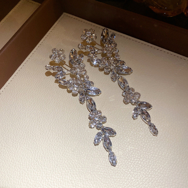 Sier Needle Zircon With Diamond Cross Personality Fashion Refined Grace Earrings