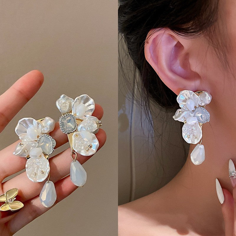 Needle High-grade Flower Tassel Pearl French Fashion Earrings