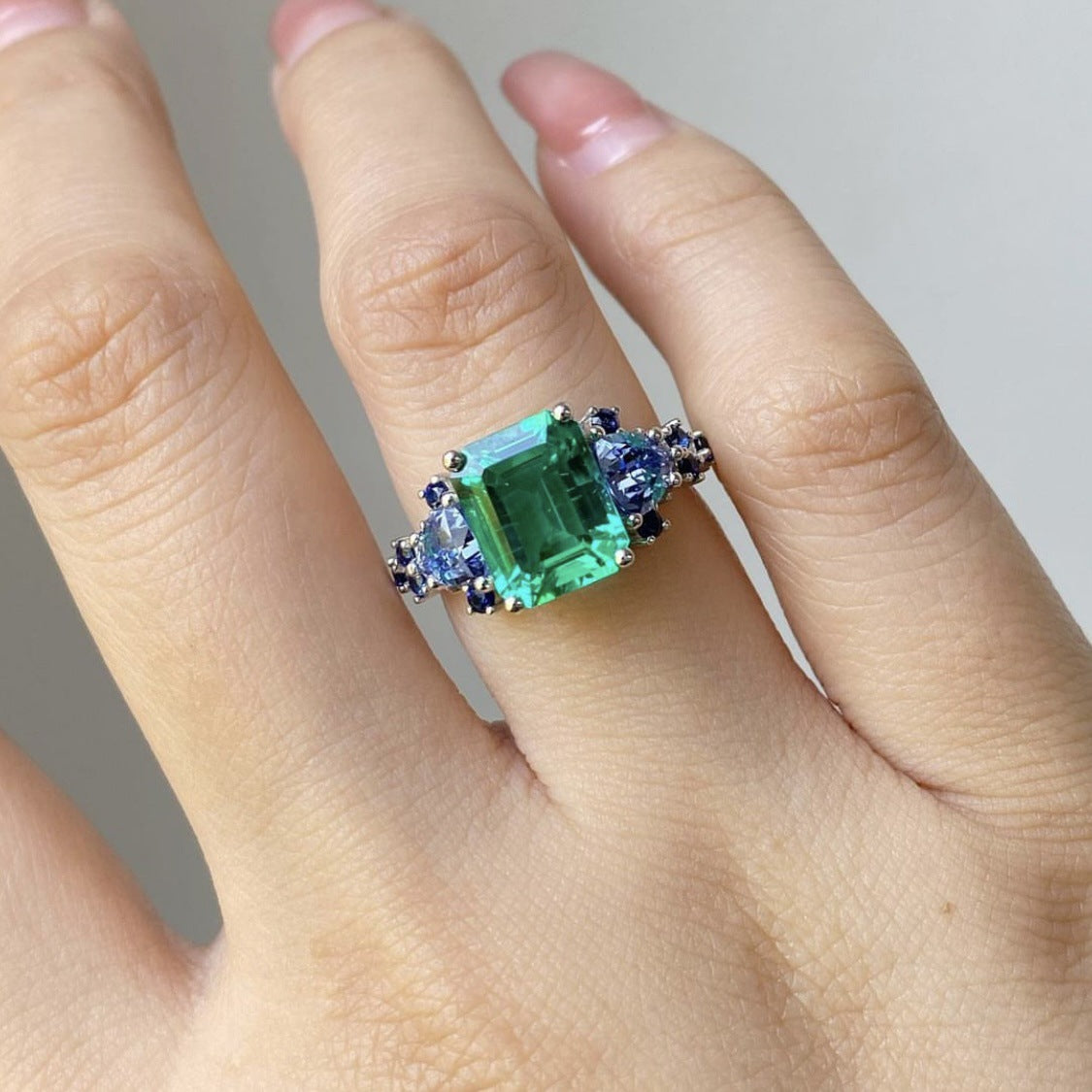 Women's Full Diamond Sier Alloy Inlaid Square Rings