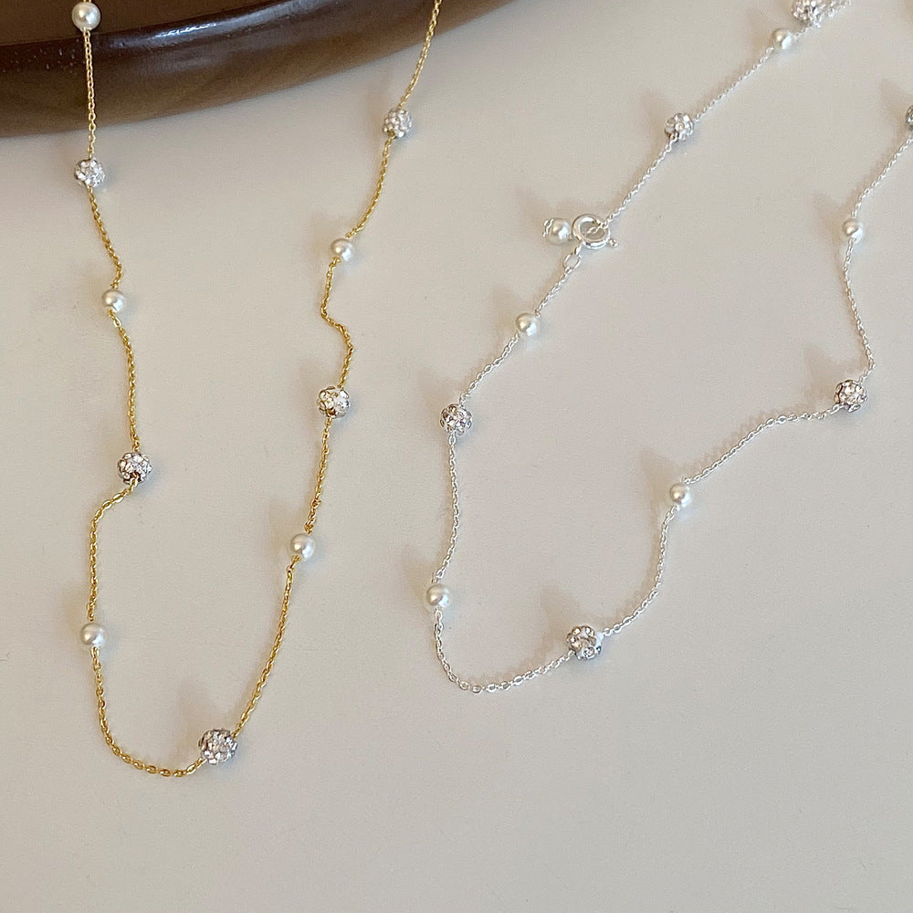 Baroque Bright Pearl Shining Diamond Simple Niche Starry Necklace