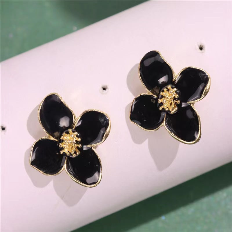Roselle French Style Retro Drip Glazed Red Flower Three-dimensional Small Rings