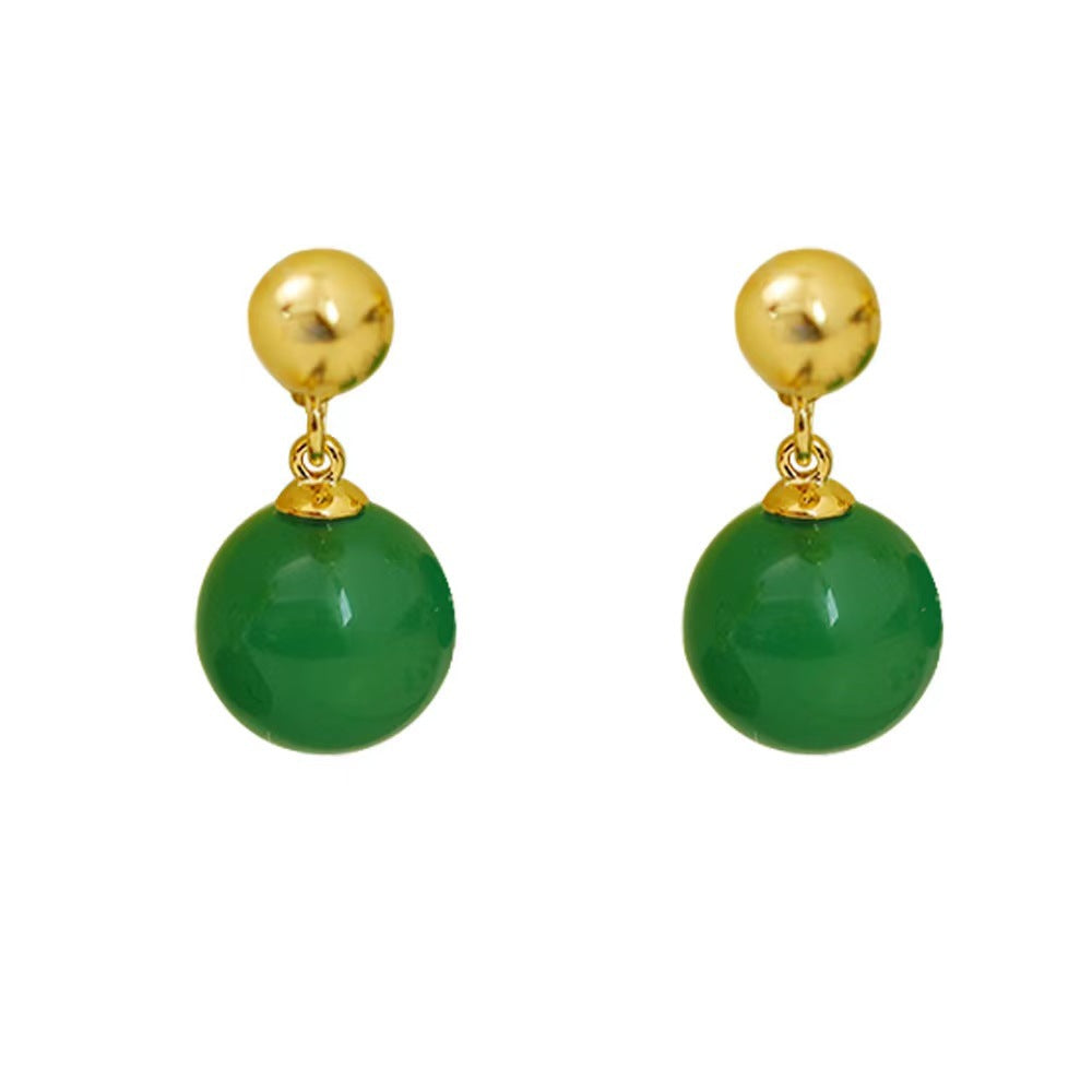 Women's Chinese Style Green Imitation Chalcedony Light Luxury High-grade Simple Temperamental Ear Clip