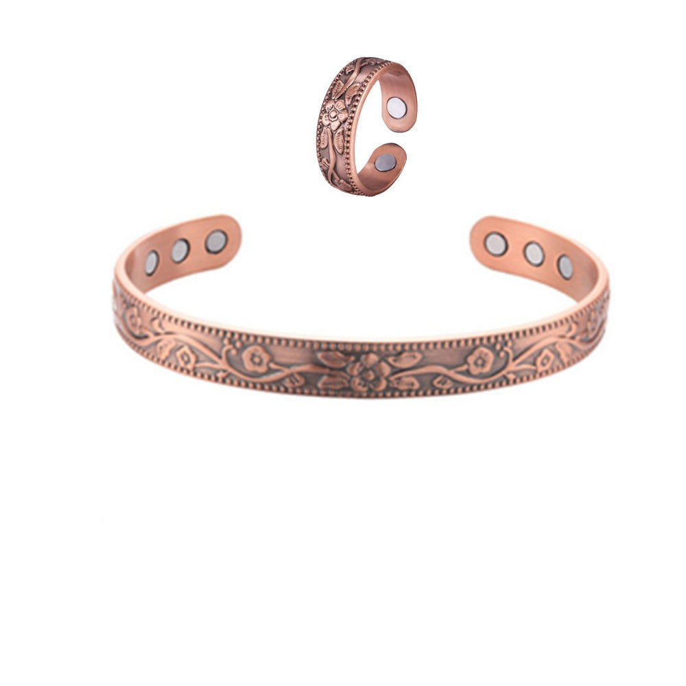 Combination Magnetic Plated Red Copper Vintage Flower Bracelet