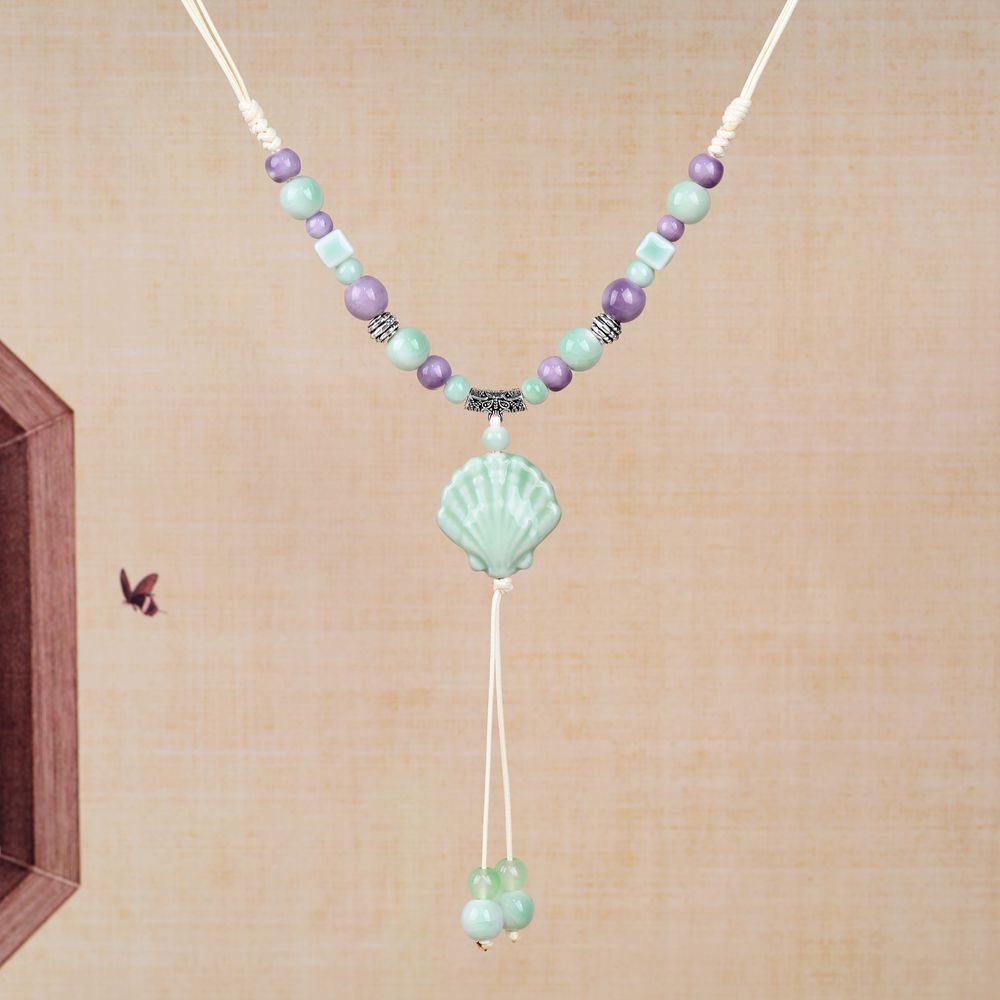 Women's Retro Ethnic Style Ceramic Butterfly Bell Fashionable Necklace