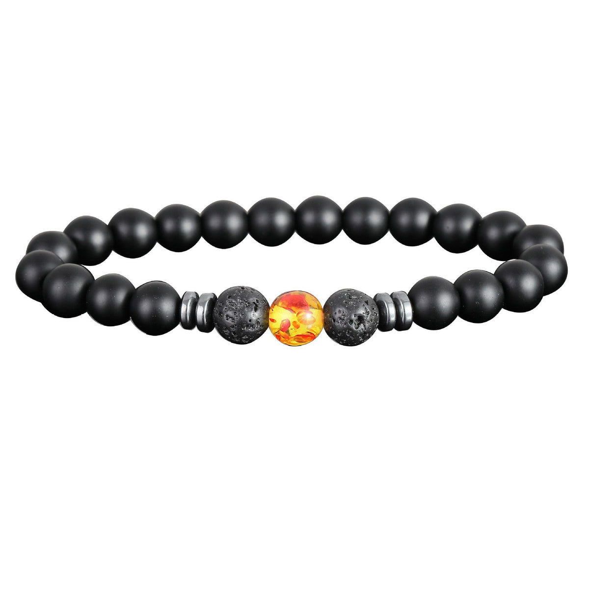 Women's & Men's Black Bead Stone Hematite Spacer Volcanic Bracelets
