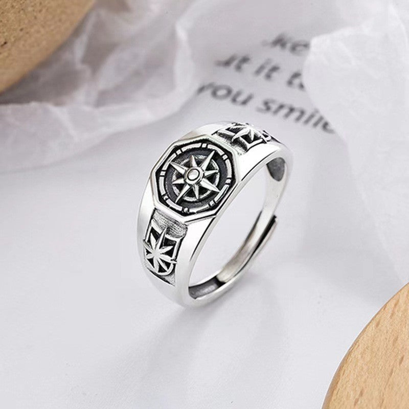 Women's & Men's Retro Sier Trendy Steel Black Peach Playing Card Personality Ring