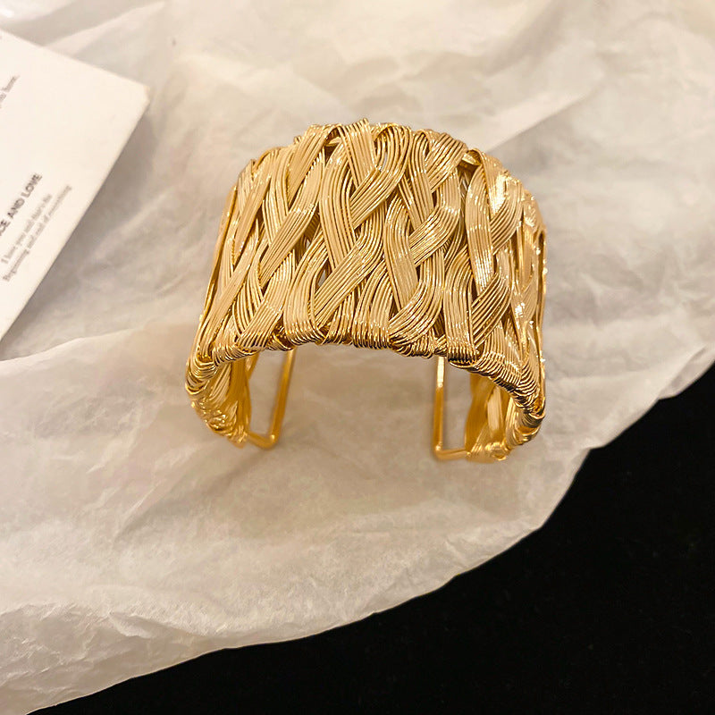 Metallic Striped Geometric Cross Flowers Openings Niche Exaggerated High Bracelet