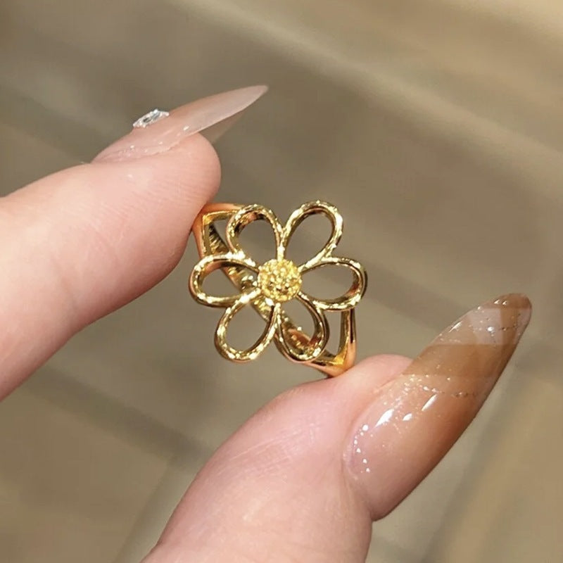Exquisite Hollow Flower Female Style Sweet Personality Fashion Open Index Ring