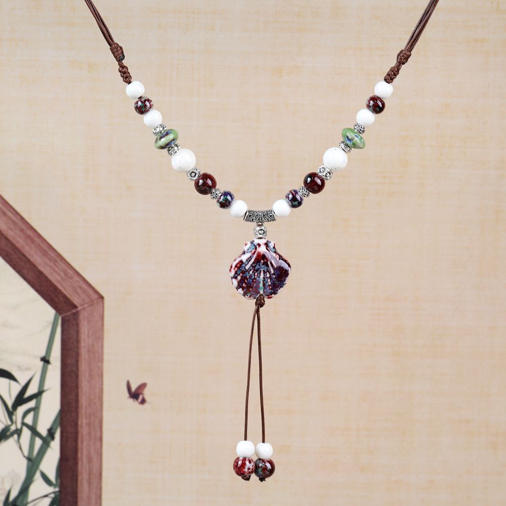 Women's Retro Ethnic Style Ceramic Butterfly Bell Fashionable Necklace