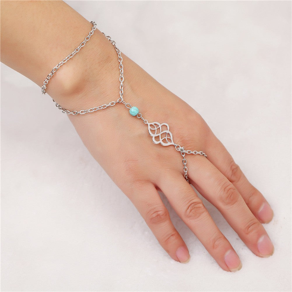 Fashion Lucky Auspicious Symbol Finger Chain Turquoise Bracelets