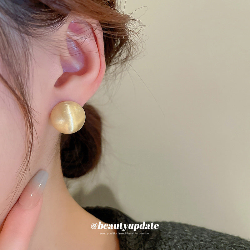 Needle Hemisphere Metal Light Luxury Brushed Design Sense Stud Earrings
