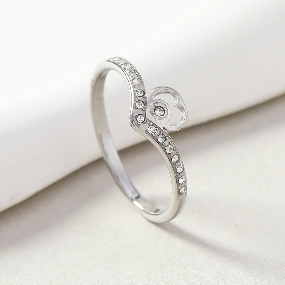 Women's Fashion Stainless Steel Cut Hollow Micro Rhinestone Ring