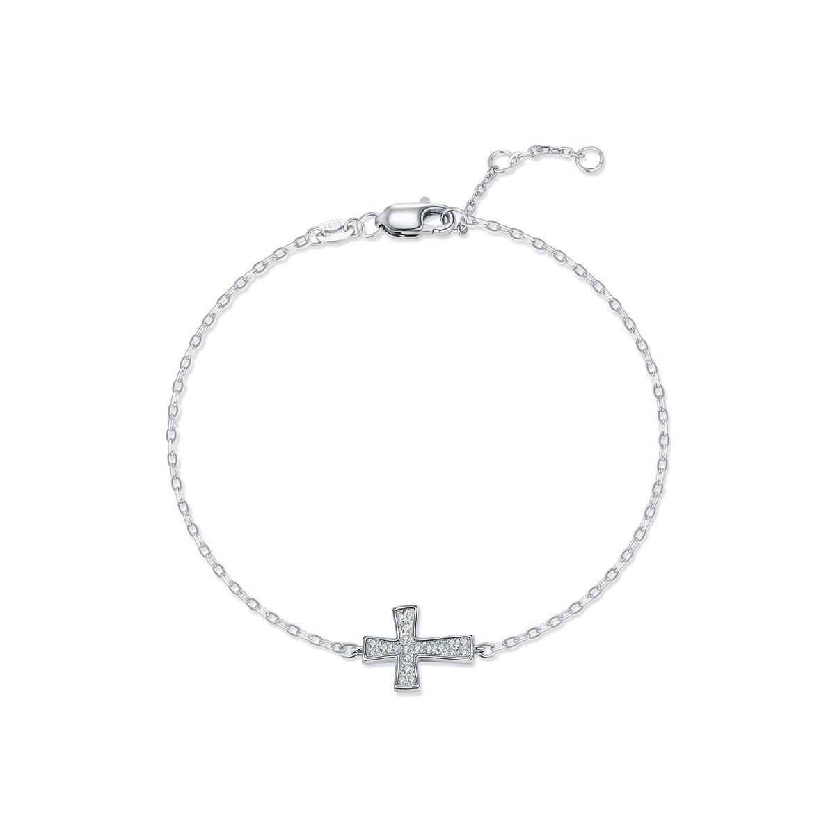 Sterling Silver Cross Charm Bracelet with D-Color VVS1 Moissanite Accents – Minimalist Hip Hop Jewelry