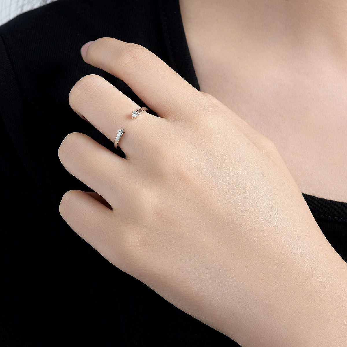 Stackable Double Stone Moissanite Ring in 18K Gold-Plated Sterling Silver – Minimalist Wedding Band Set for Women