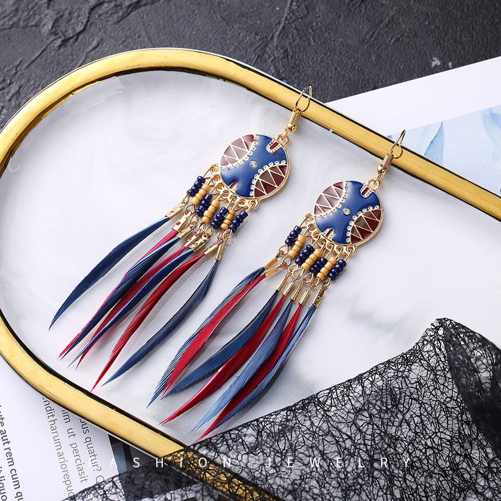 Women's Bohemian Ethnic Tassel Blue Ear Vintage Earrings