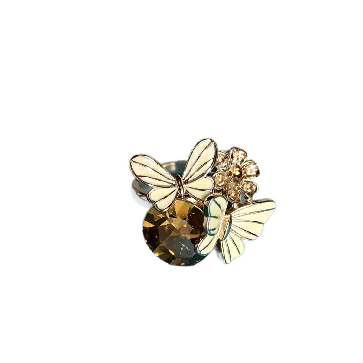 Women's Coffee Gold Retro Affordable Luxury Dripping Butterfly Diamond Open Niche Ring