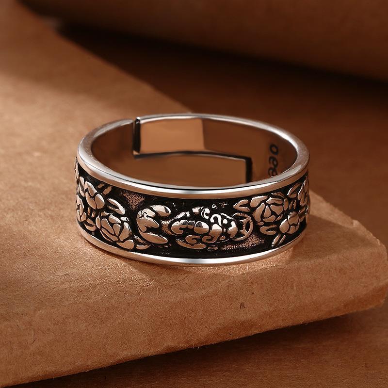 Men's Vintage Thai Sier Money Drawing Pi Lucky Rose Rings
