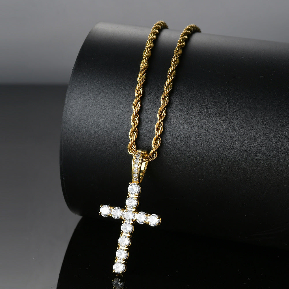 Women's & Men's Cross Hip Hop Ear Rap Personality Copper Inlaid With Pendant