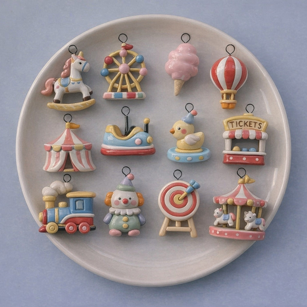 Amusement Park Series Facilities Dripping Oil Painted Gold Pendant
