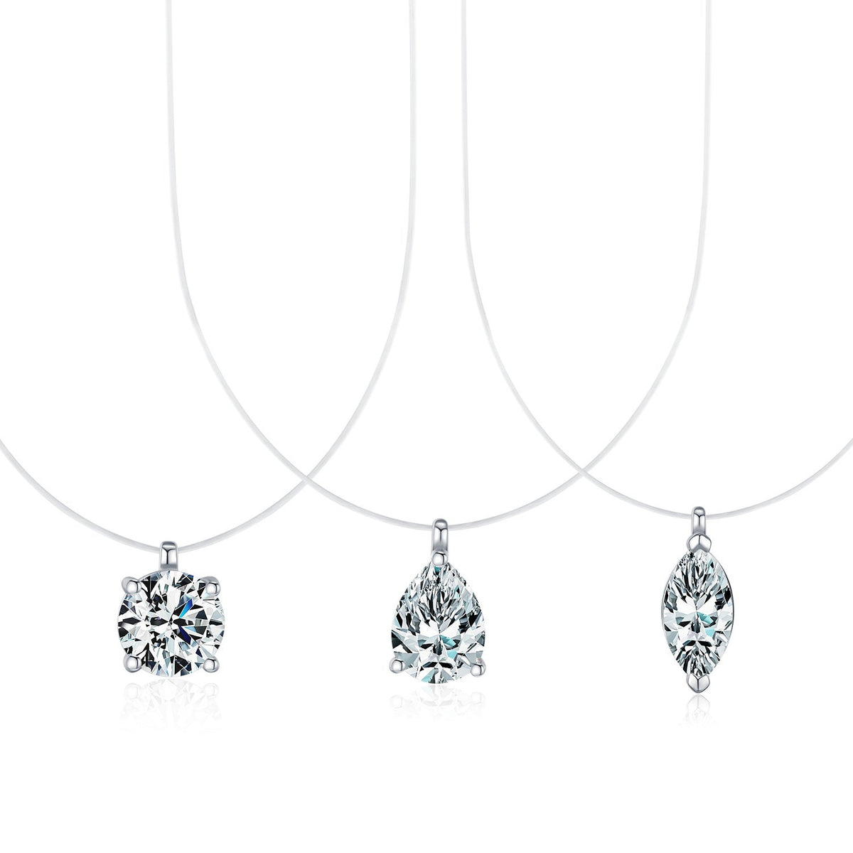 Geometric Waterdrop D-Color VVS1 Moissanite Pendant Necklace in Sterling Silver – Delicate Clavicle Chain