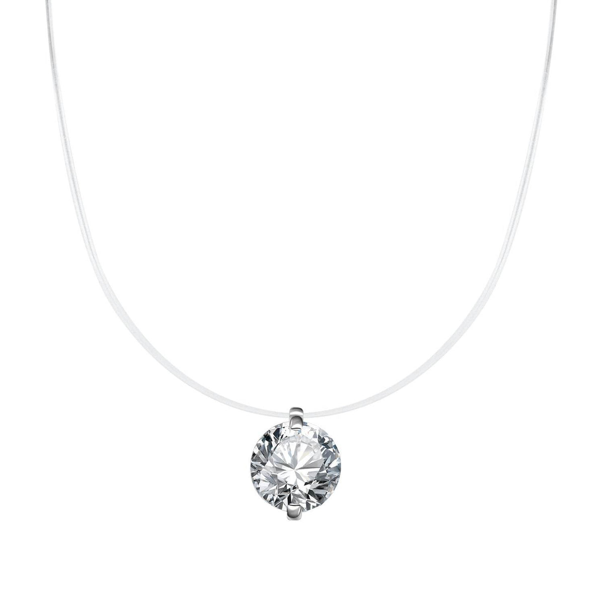 Sterling Silver Moissanite Pendant Necklace – Invisible Floating Dainty Choker, Adjustable 15.7in + 2in (0.5–3ct), Mermaid Tear Design