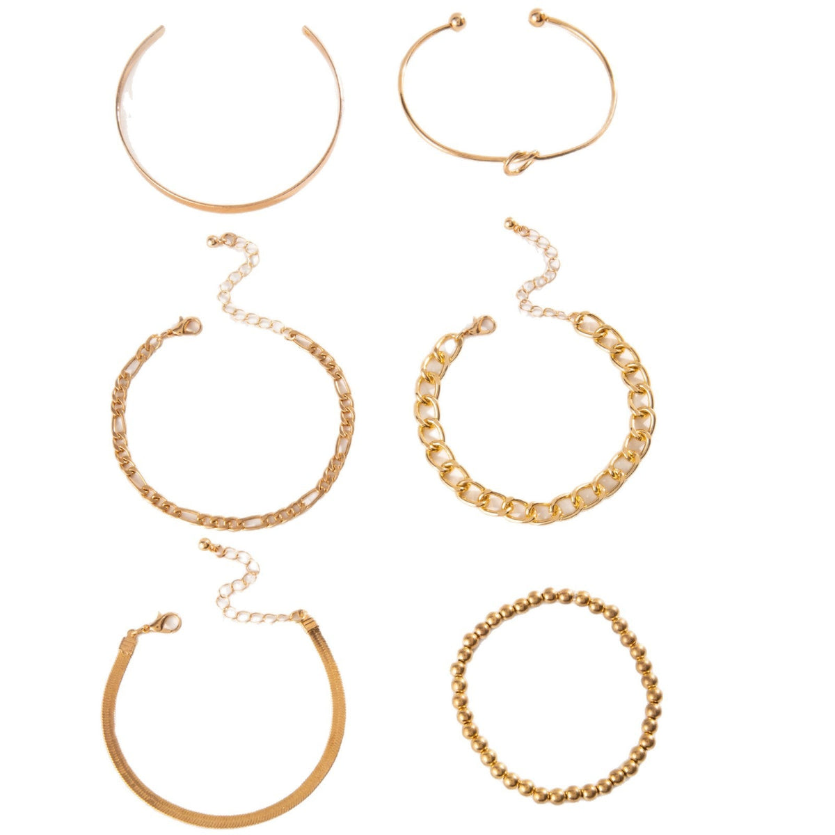 Wide Simple Geometric Open Round Beads Gold Bracelet