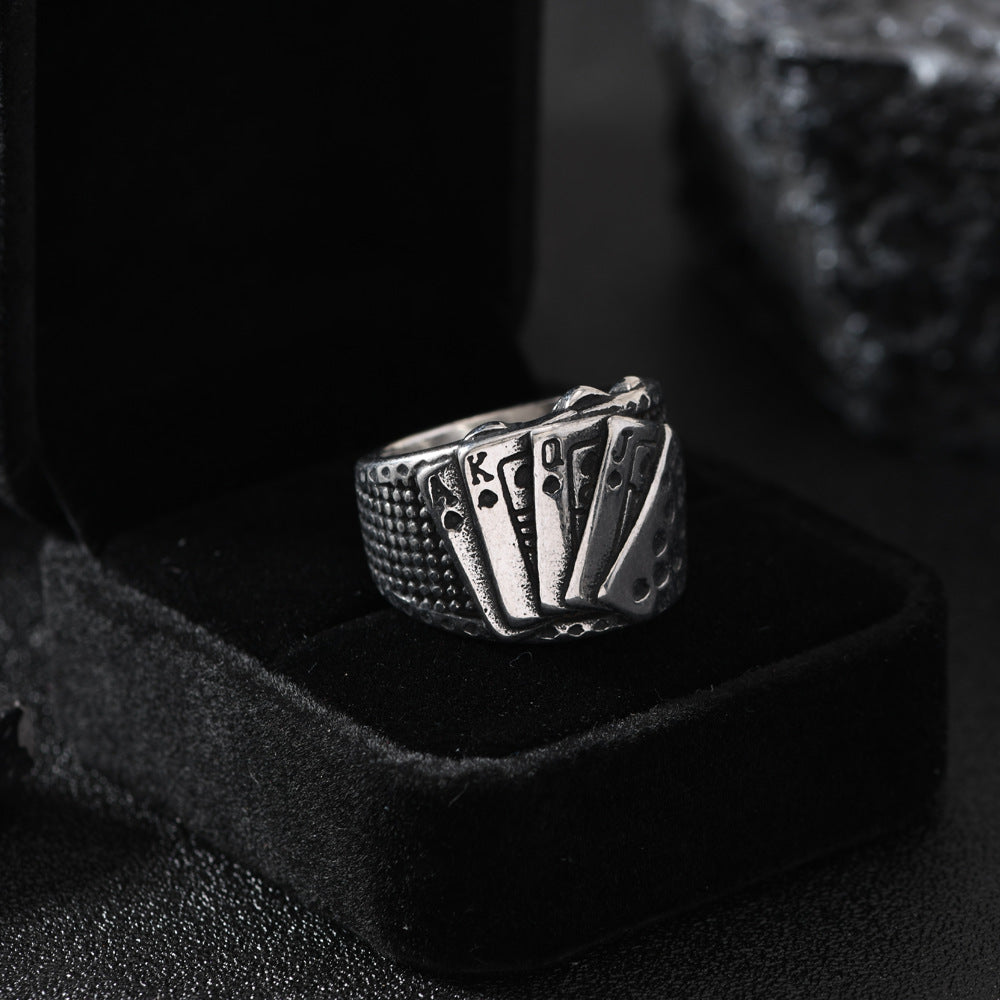 Men's Stainless Steel Cast Geometric Skull Distressed Punk Ring