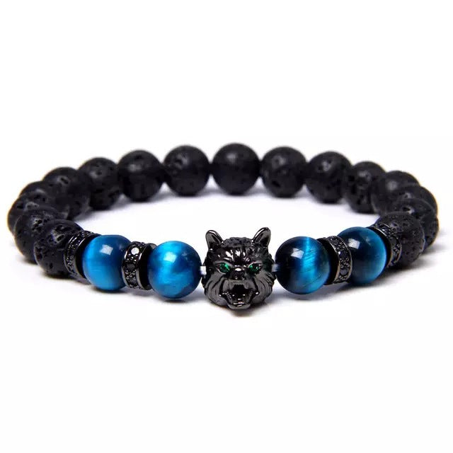 Stone Elastic String Black Frosted Volcanic Rock Hoop Bracelets