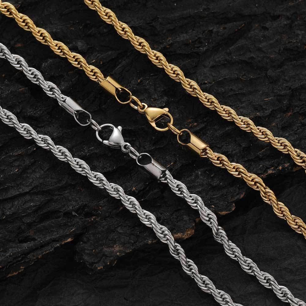 Stacking Twist Link Hip Hop Necklace & Bracelet Set in Stainless Steel – Gold or Steel Finish