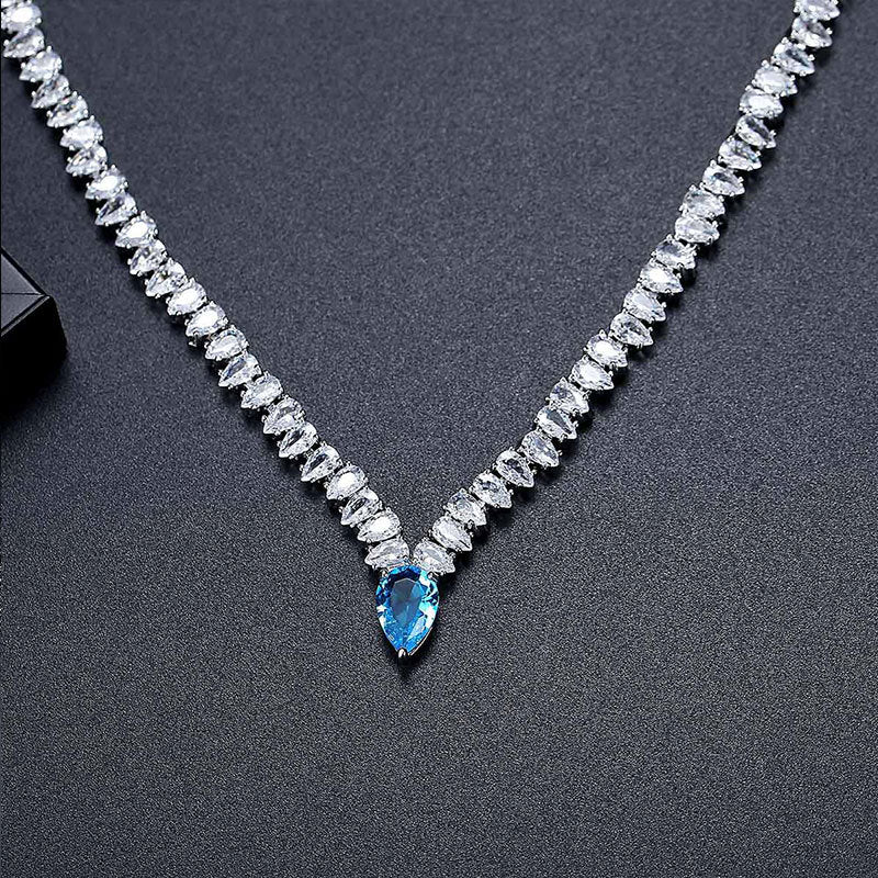 Women's Fashion Design Zircon Short Full Diamond Water Drop Chain Banquet Necklaces