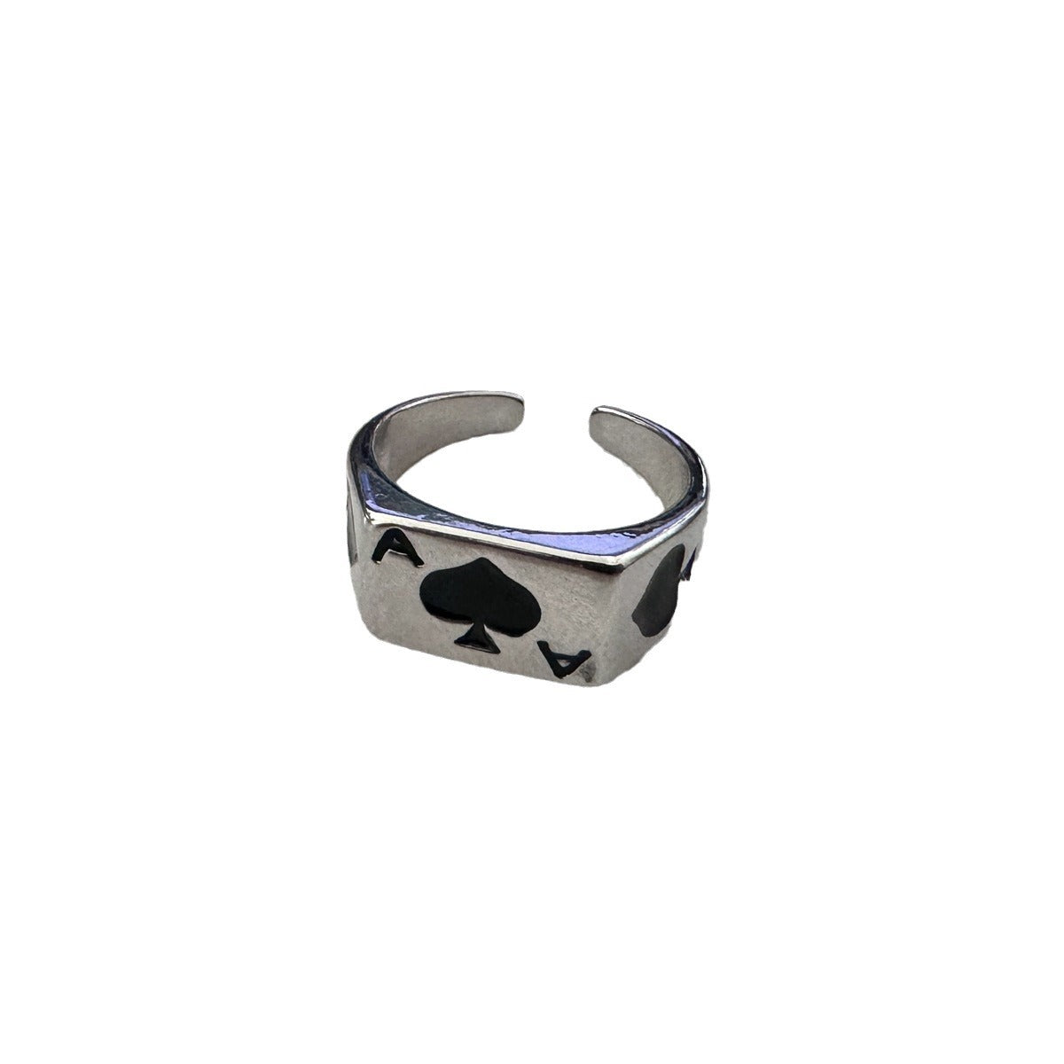 Women's & Men's Retro Sier Trendy Steel Black Peach Playing Card Personality Ring