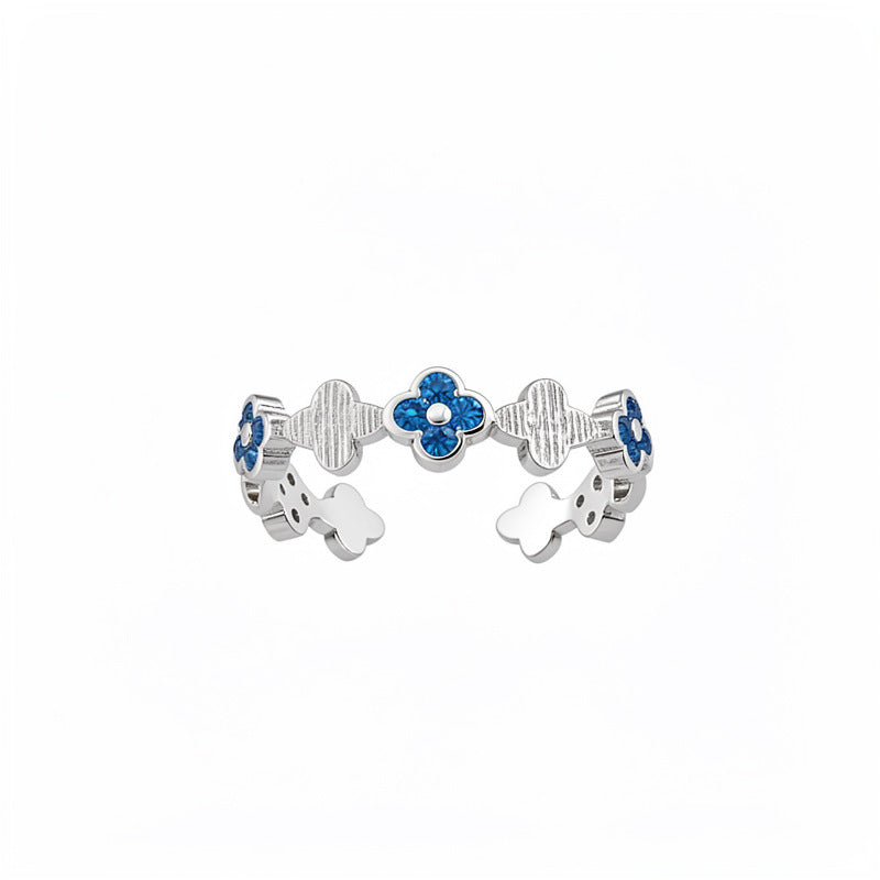 Women's Heart-shaped Zircon Clover Flower Open Simple Stylish Personality Index Finger Rings