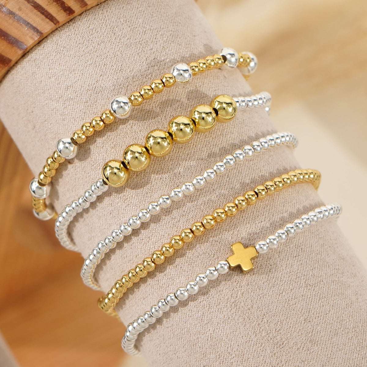 Contrast Color Beaded Size Round Beads Interval Design Twin Daily Bracelet