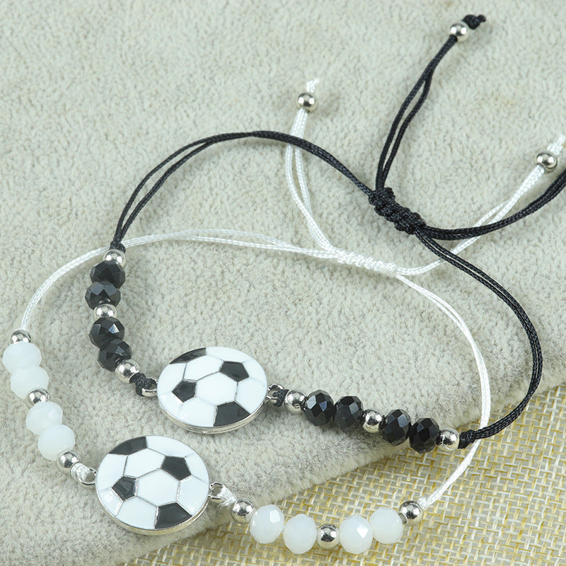 Sports Football Black White Beaded Style Bracelet