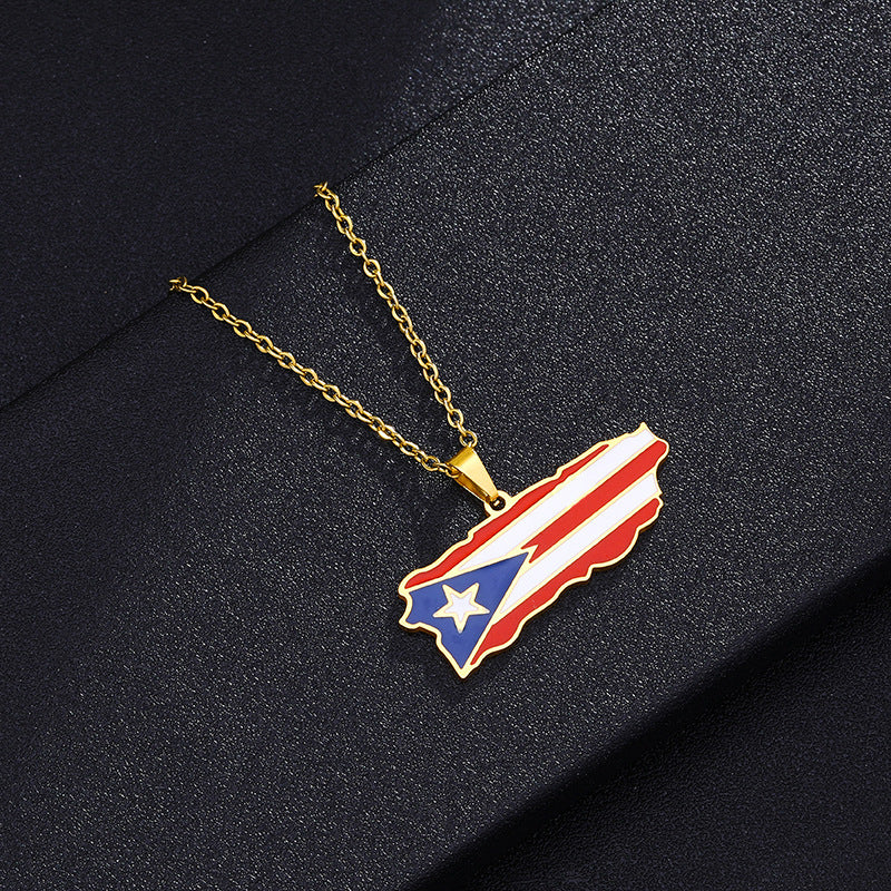 Women's & Men's Stainless Steel Drop Oil Puerto Rico Necklaces