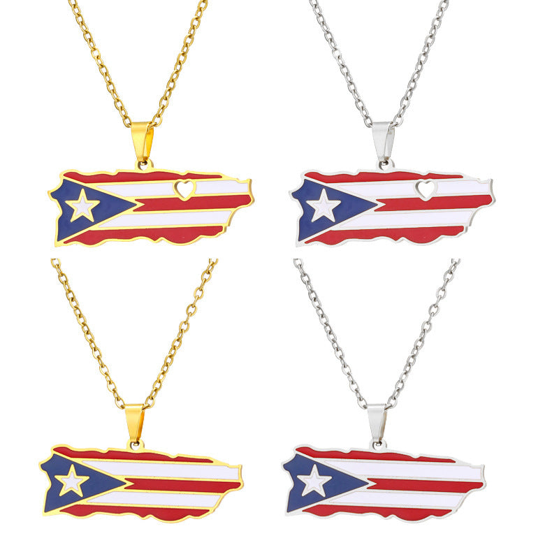Women's & Men's Stainless Steel Drop Oil Puerto Rico Necklaces