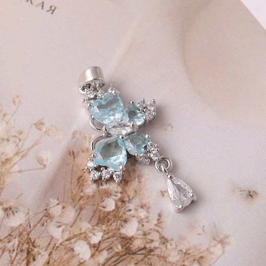 Luxury Butterfly Jeweled Sapphire Texture Two-color Everyday Pendant