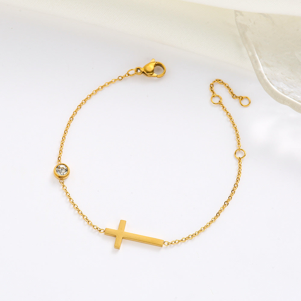 Women's Fading Cross Single Diamond For Design High-grade Simple Carrying Bracelet