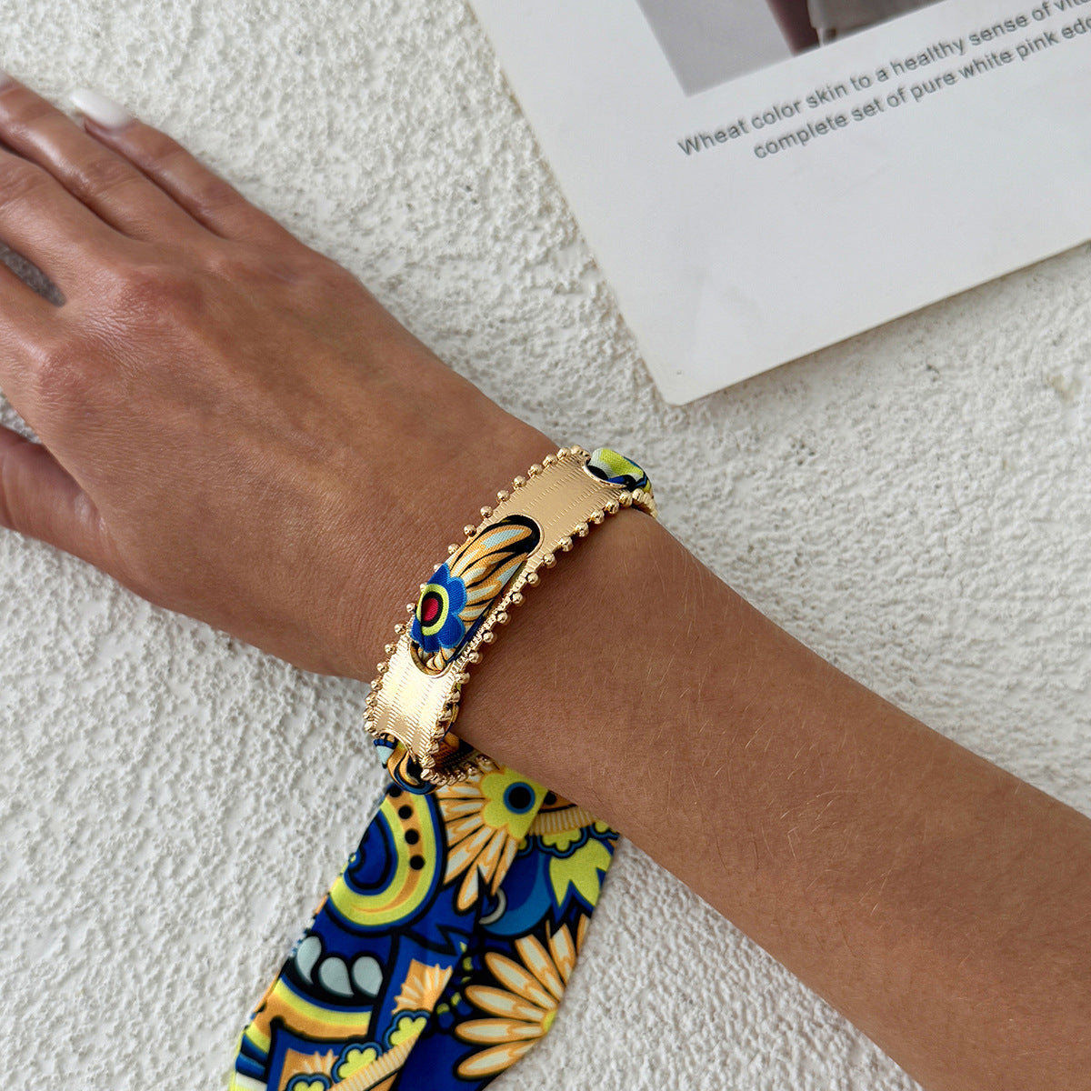 Metal Hammer Pattern Wide Fashion Leopard Colorful Silk Bracelet
