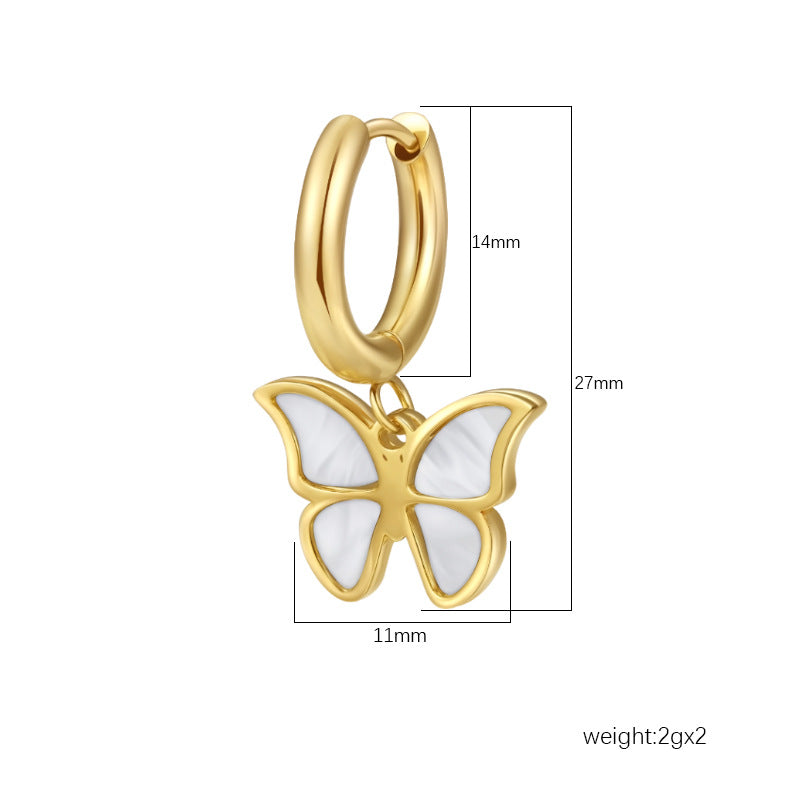 Women's Fashionable Stainless Steel Shell Butterfly Ear Earrings