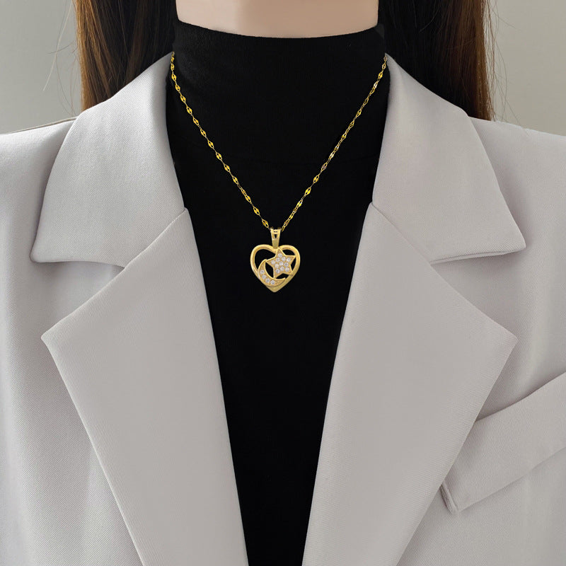 Women's Steel Love Moon Light Luxury Temperament Gorgeous Full Diamond Clavicle Necklace