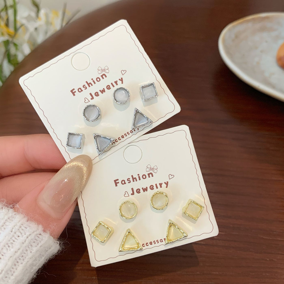 Women's Opal Irregular Ear Sier Needle Niche Sweet Light Luxury Earrings