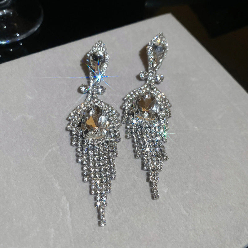Sier Needle Zircon With Diamond Cross Personality Fashion Refined Grace Earrings