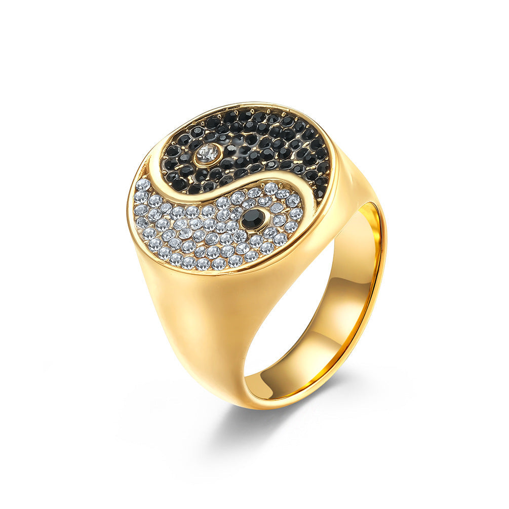 Men's Diagram Black White Diamond Stainless Steel Titanium Ring