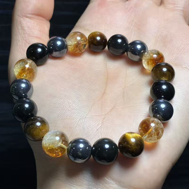 Men's Obsidian Alluvial Gold Lucky Ethnic Style Six Bracelet
