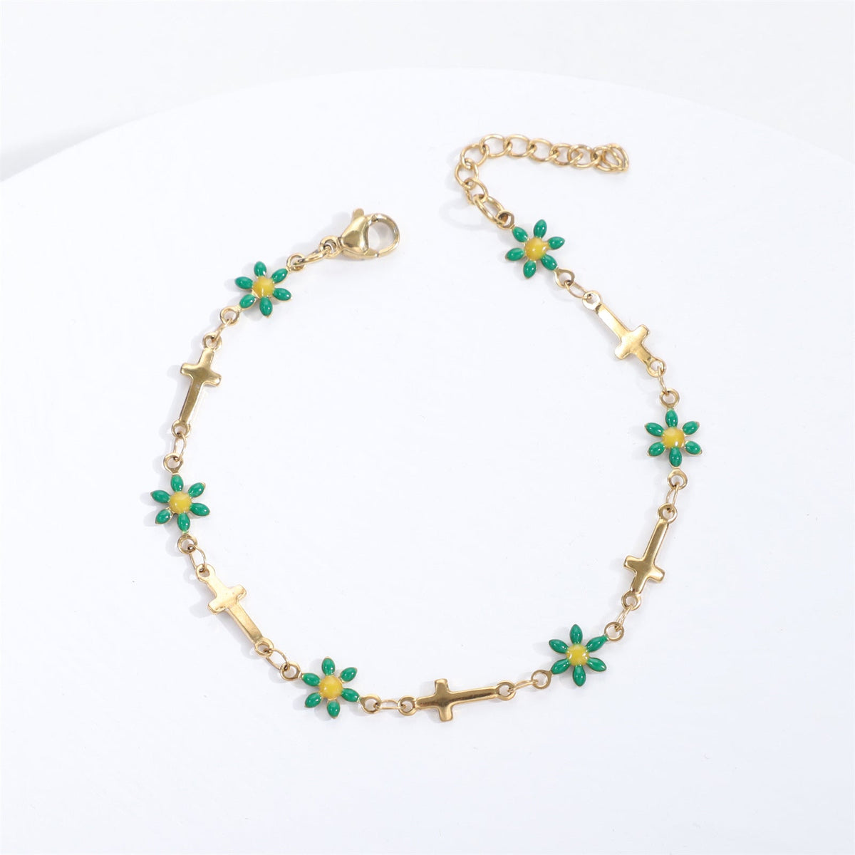Gold Gaanized Enamel Colorful Oil Cross Chrysanthemum Unique Fashion Stainless Bracelet